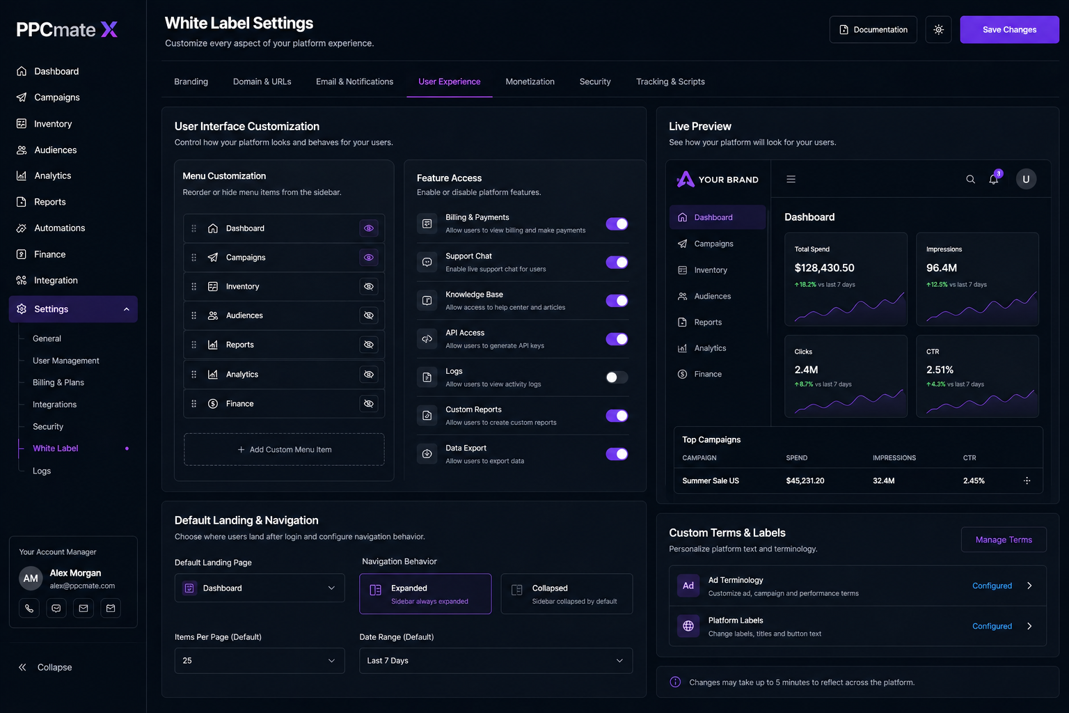 User interface customization and feature access